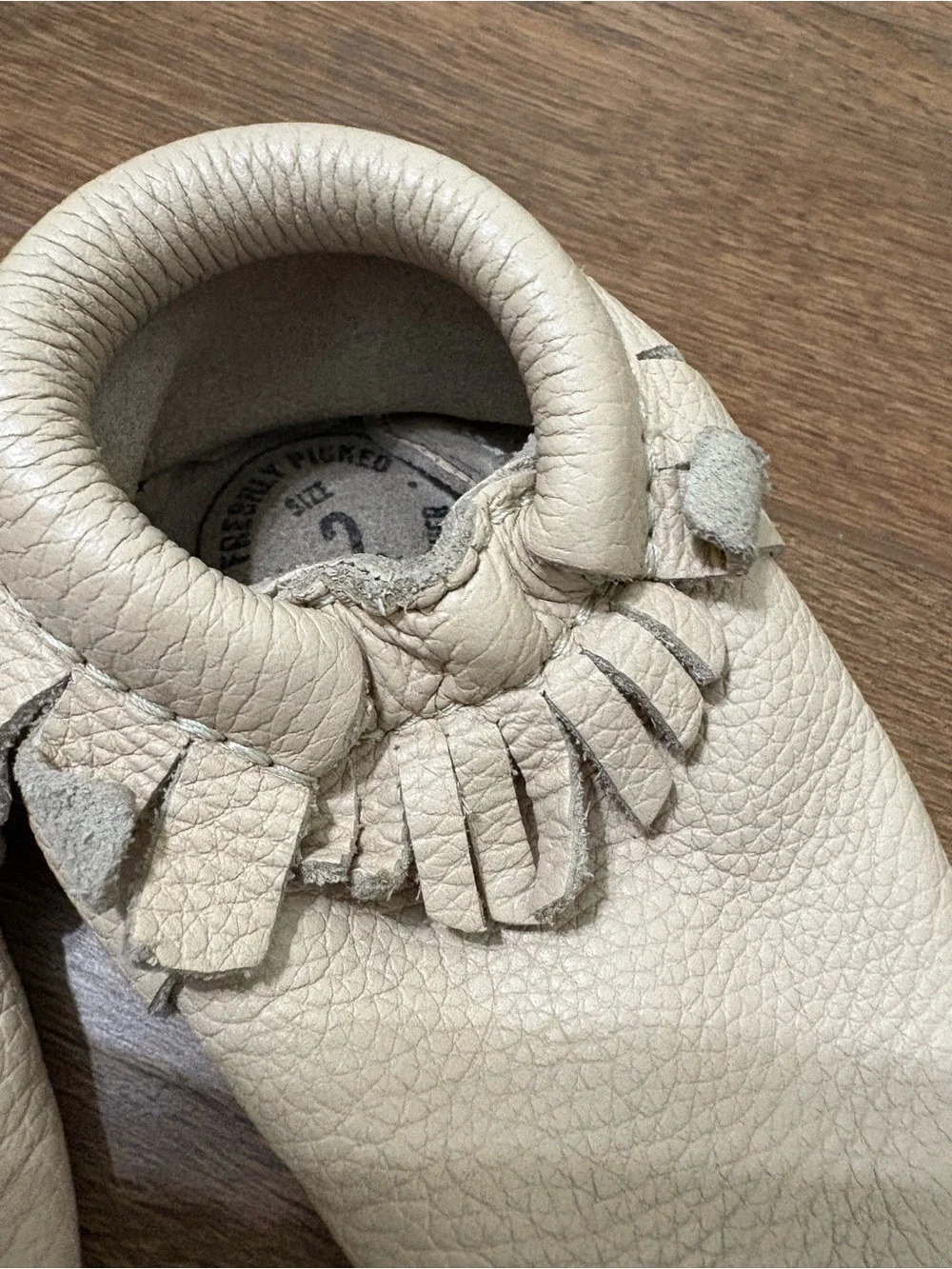 Freshly Picked Baby Moccasins Size 2 Cream Taupe Fringe Soft Sole